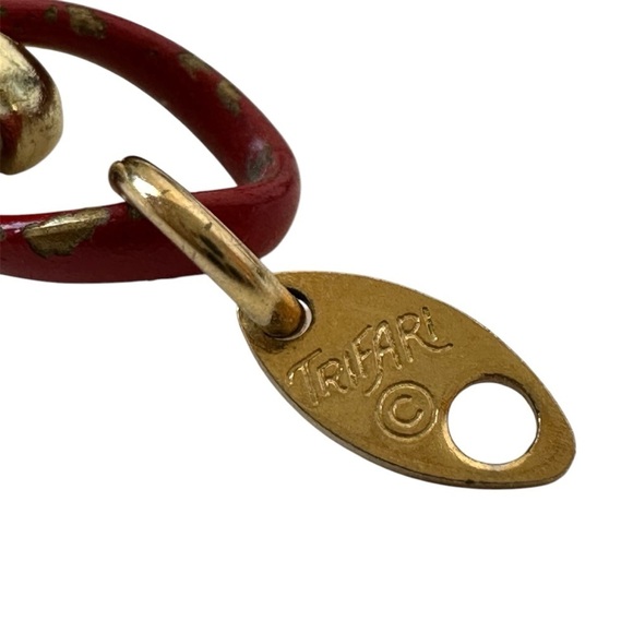 Vintage 80's Trifari Red Enamel Gold Plated Woven Layering Necklace - 24 inches - Picture 5 of 8